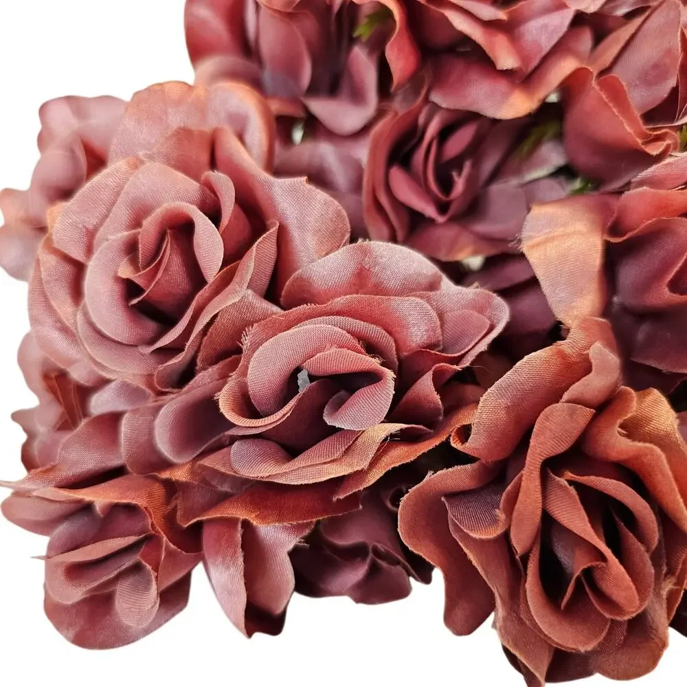 Mauve Pink Satin Open Rose Stems Artificial Flowers Wedding Craft 2.5